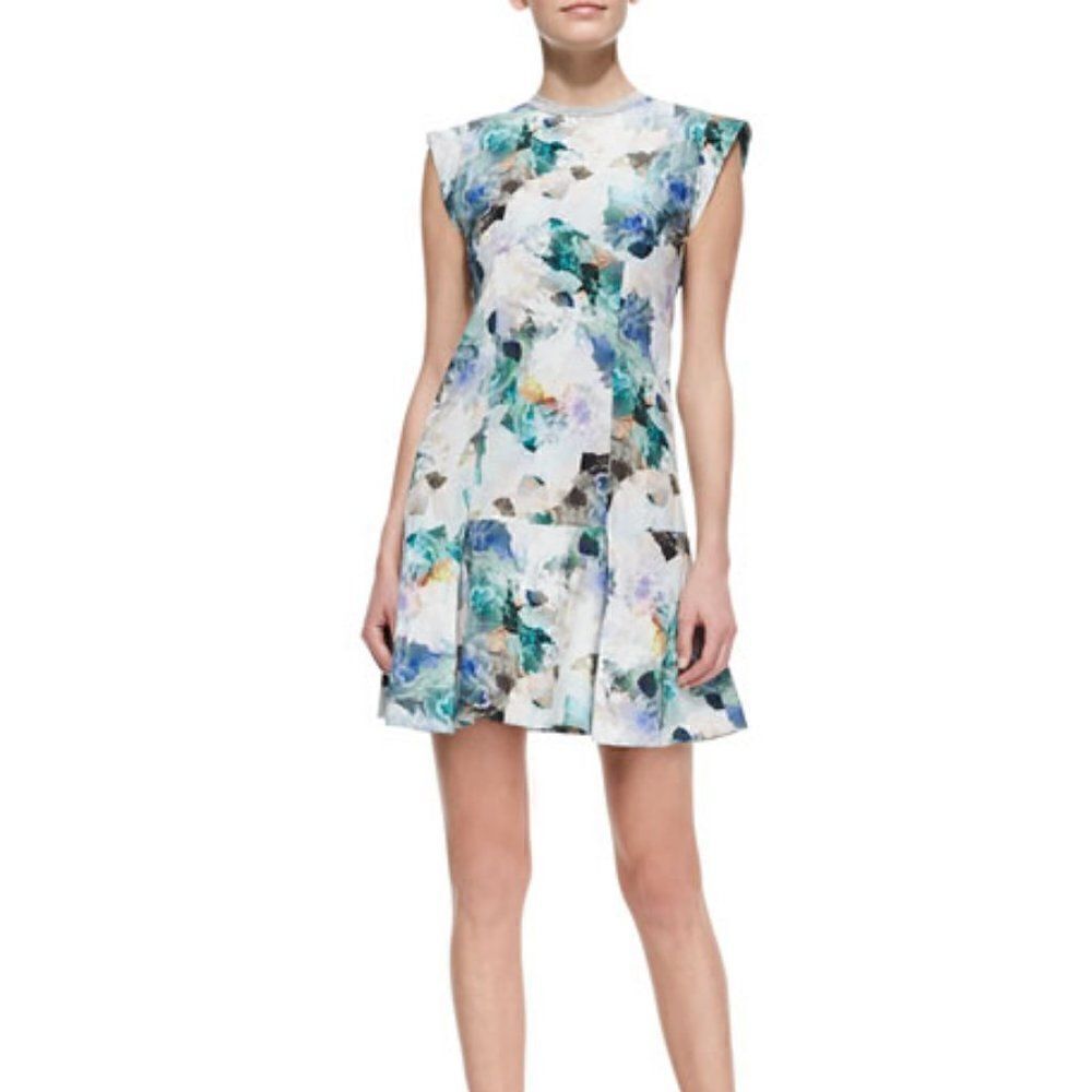 White Pastel Floral Pleated Dress Size 2